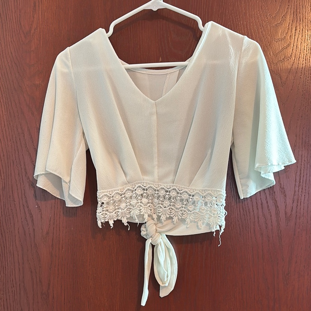 Elegant Cream Lace Tie-Front Top
